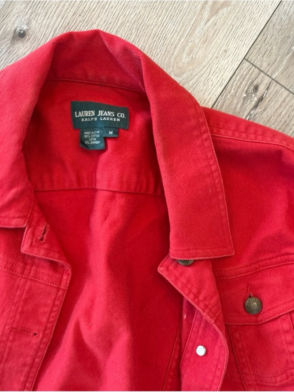 Lauren Ralph Lauren Red Denim Jacket Women’s Medium Stretch Cotton Trucker Jean - Picture 8 of 12